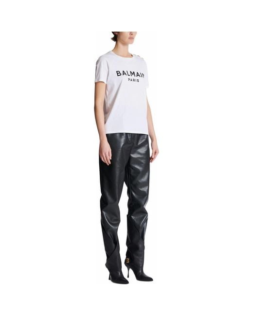 Balmain Black T-Shirt With Paris Print With Buttons