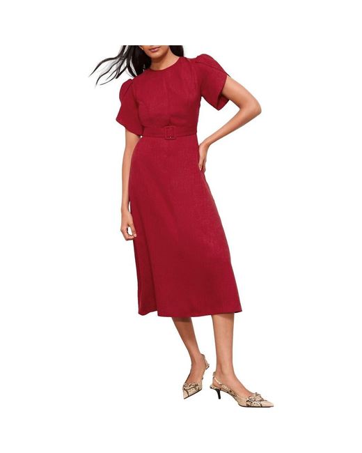 Friends Like These Tulip Sleeve Belted Midi Dress in Red | Lyst