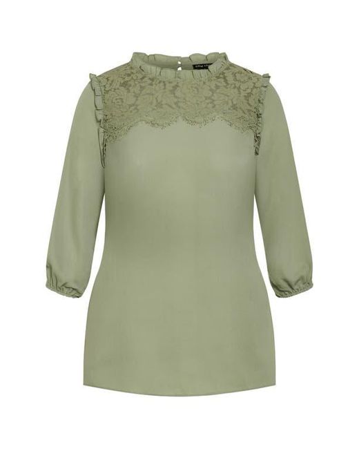 City Chic Green Katie Lace Yoke Top