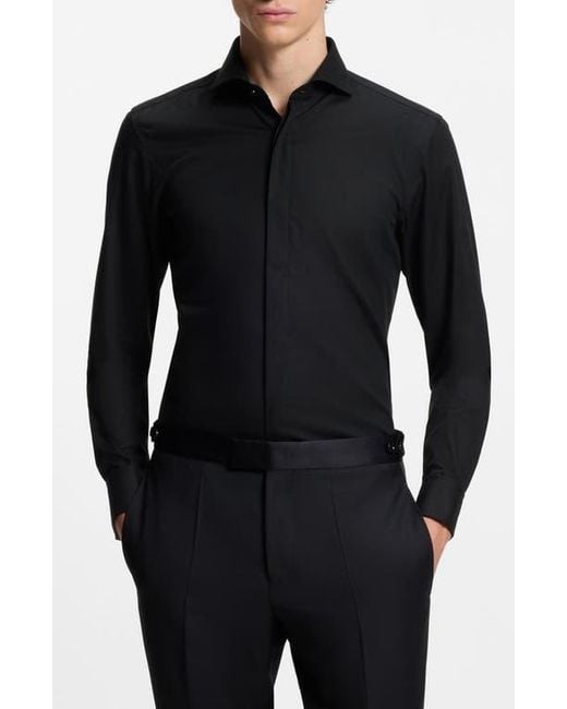 Boss Black Hank Slim Fit Wrinkle Resistant Cotton Tuxedo Shirt for men