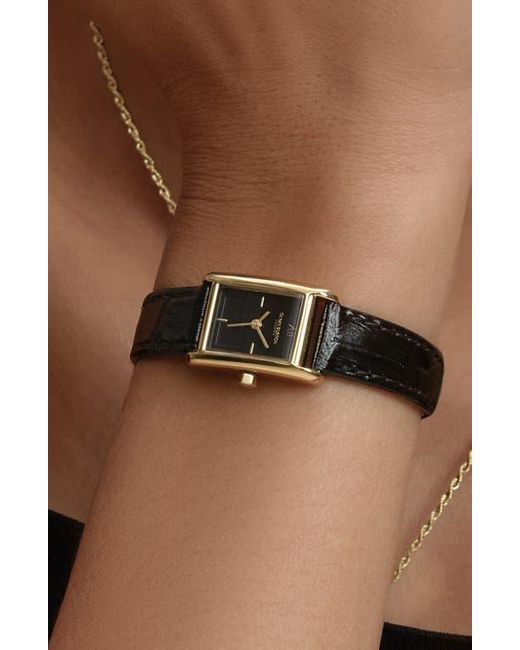 Olivia Burton Black Mini Grove Rectangular Croc Embossed Leather Strap Watch, 16Mm