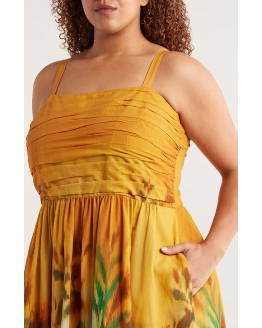 Tahari Yellow Ruched Bodice Cotton Midi Sundress