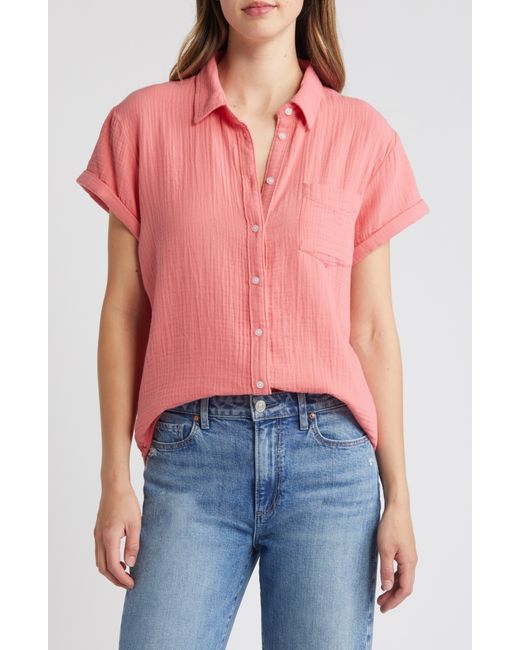 Caslon Pink Caslon(r) Cotton Gauze Camp Shirt