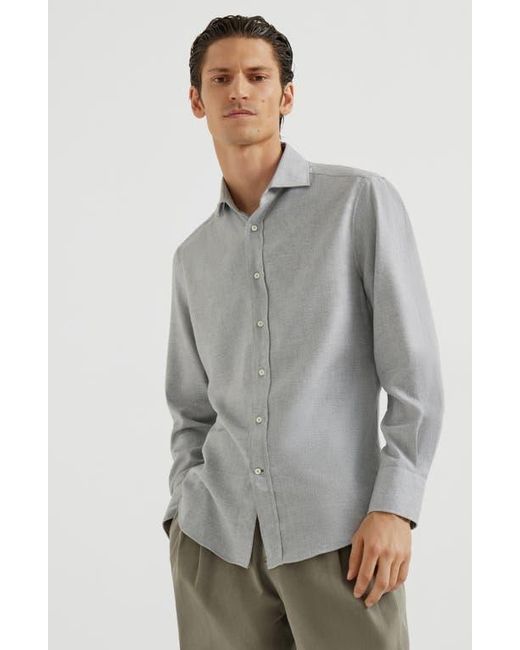 Brunello Cucinelli Gray Flannel Chevron Shirt for men