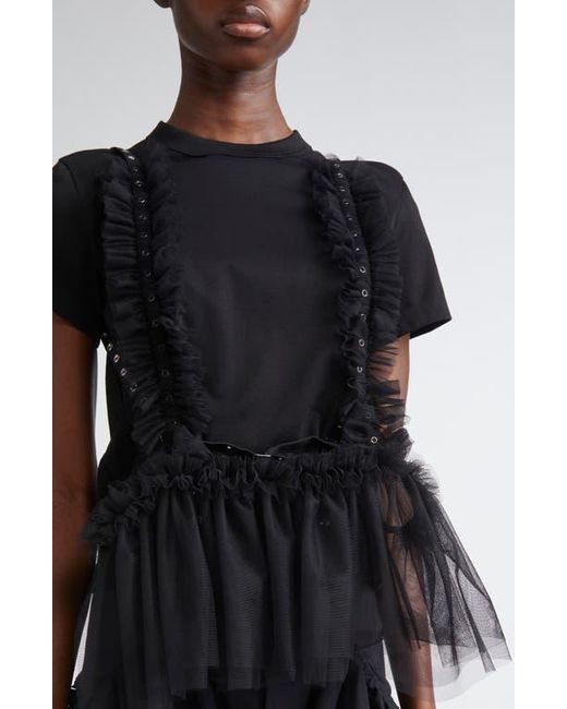 Noir Kei Ninomiya Black Harness Strap Cotton Ponte & Tulle Top