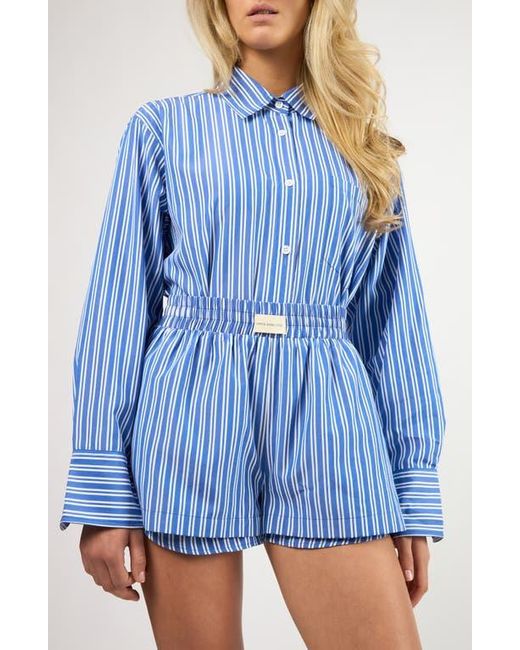 Viens Avec Moi Blue Seaside Stripe Cotton Blend Button-Up Shirt