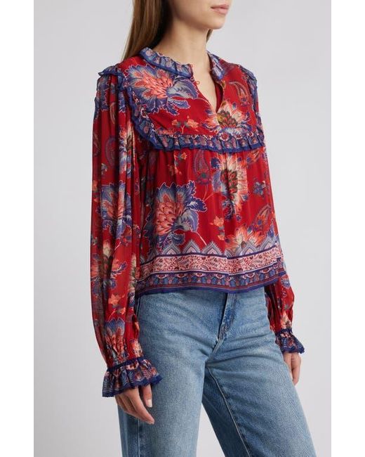 Farm Rio Red Luang Long Sleeve Popover Top