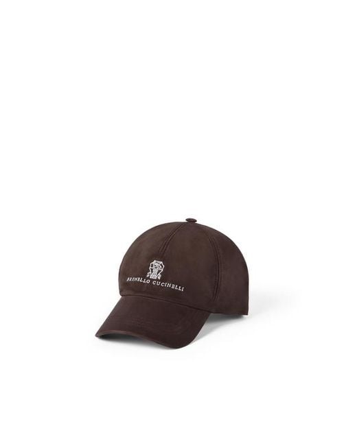 Brunello Cucinelli Brown Suede Baseball Cap for men