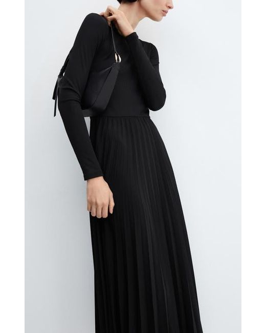 mango black pleated maxi dress Pleated A-line dress