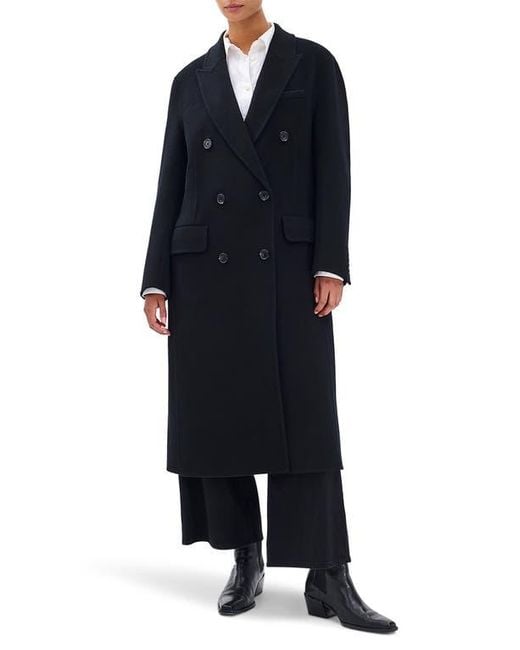 Rag & Bone Black Vasso Double Breasted Wool Blend Coat