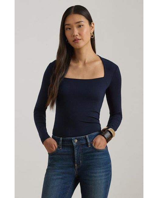 Ralph Lauren Blue Stretch Jersey Square Neck Top