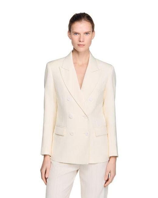 Sandro White Double-Breasted Suit Jacket
