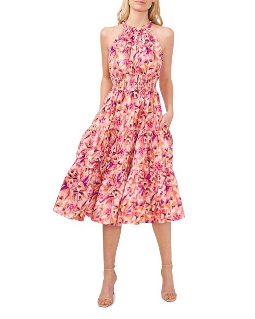 Cece Floral Tiered Stretch Cotton Midi Dress