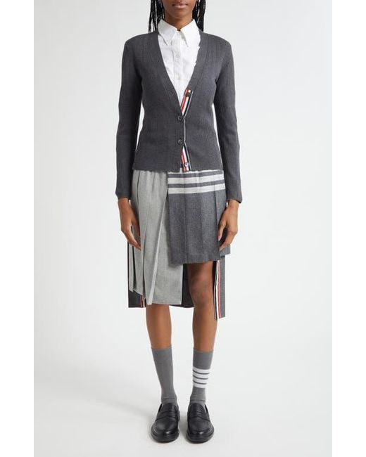 Thom Browne Black Pointelle Stitch Wool & Silk Cardigan
