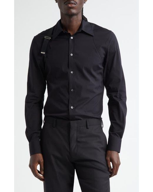 Alexander McQueen Black Logo Tape Harness Stretch Cotton Button-Up Shirt for men