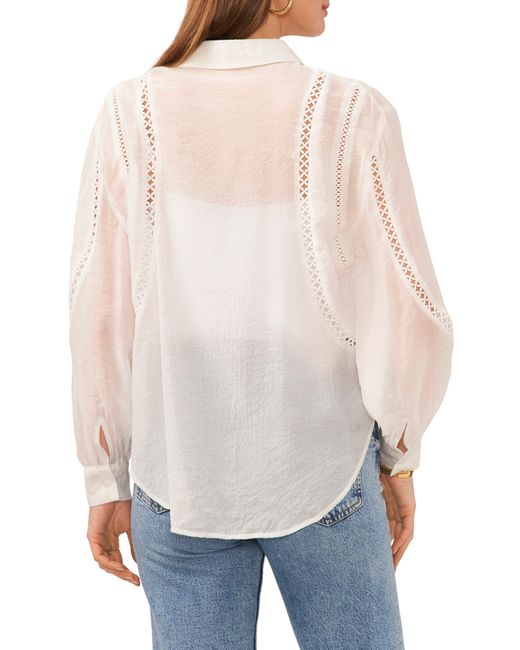 Vince Camuto White Sheer Openwork Detail Button-up Shirt