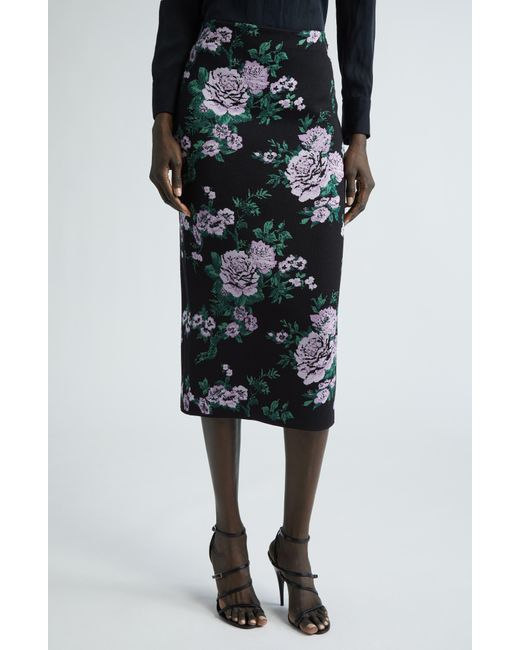 Carolina Herrera Black Floral Silk Blend Midi Sweater Skirt