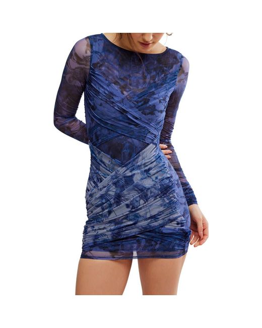 Free People Women's Blue Katana Long Sleeve Body-Con Minidress Free People Women's Blue Katana Long Sleeve Body-Con Minidress