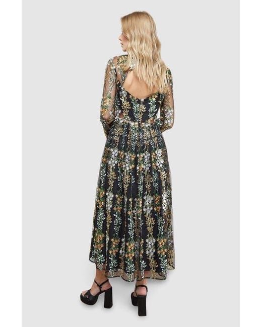 Oasis Multicolor Open Back Long Sleeve Midi Dress