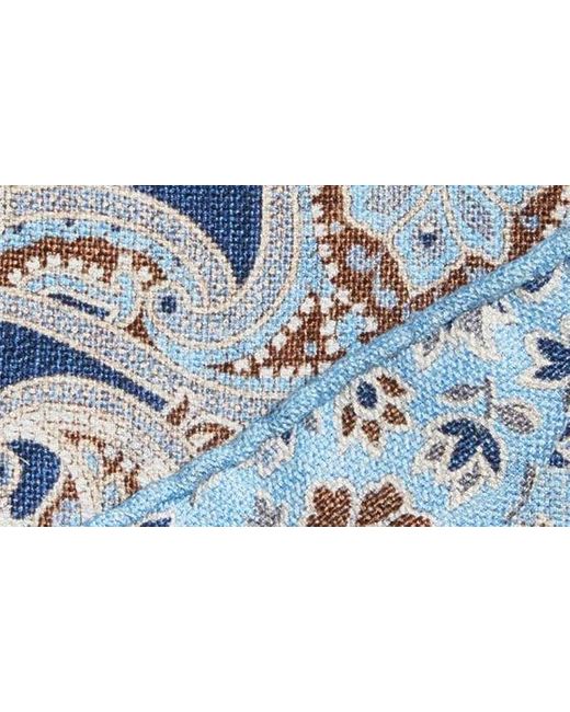 Edward Armah Blue Paisley & Floral Prints Reversible Silk Pocket Square for men
