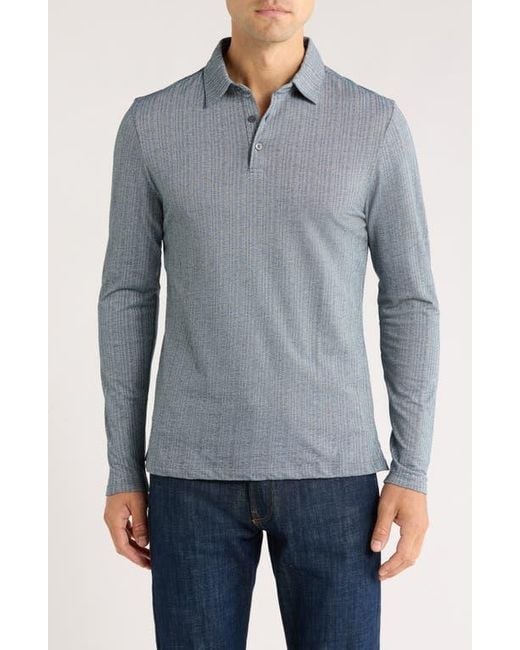 Robert Barakett Blue Monolif Stripe Long Sleeve Polo for men