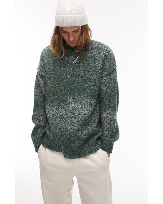 Topman Green Ombré Marled Asymmetric Step Hem Sweater for men