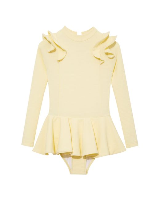 Moeva Yellow Jojo Textured Ruffle Skirt Swimsuit