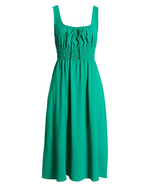 Connected Apparel Green Shirred Waist Midi Dress