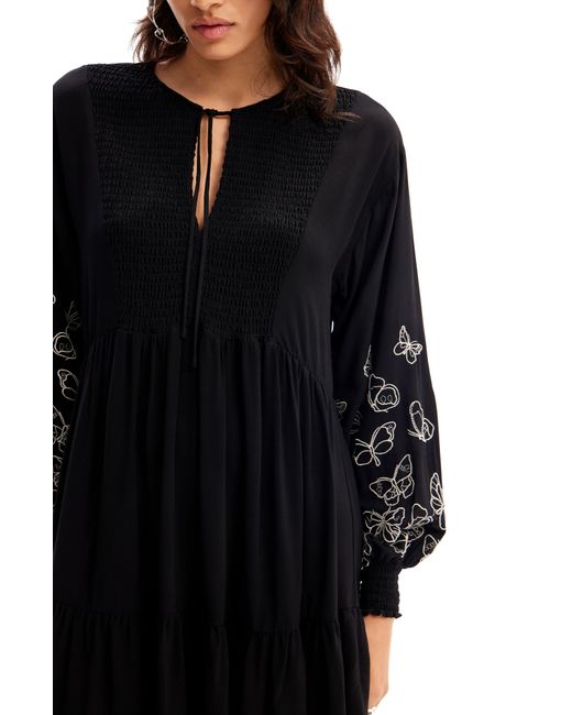 Desigual Fly Embroidered Long Sleeve Minidress in Black | Lyst