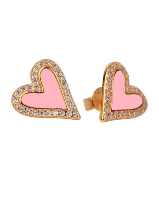 Color Shout Pink Enamel Heart Stud Earrings