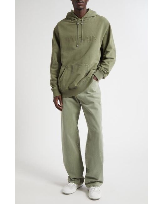 Balmain Green Oversize Vintage Emblem Cotton Hoodie for men
