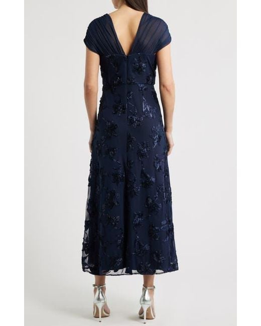 JS Collections Blue Carolina Floral Embroidered Gown