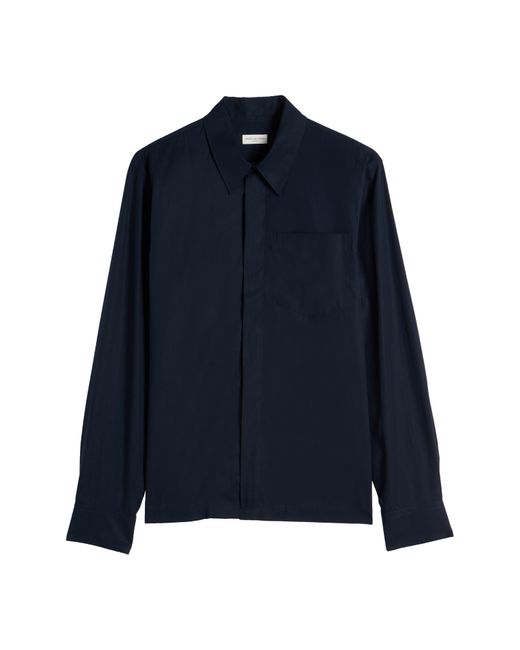Dries Van Noten Blue Corran Long Sleeve Cotton Zip Front Shirt for men