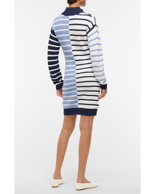 Staud Blue Mixed Stripe Long Sleeve Cotton Blend Sweater Dress