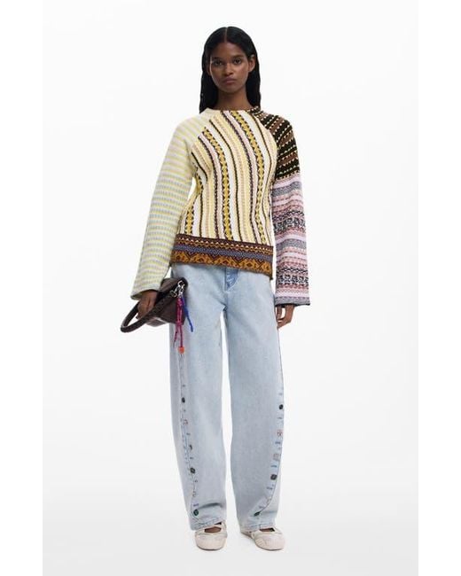 Desigual Multicolor Pieced Mixed Stripe Sweater