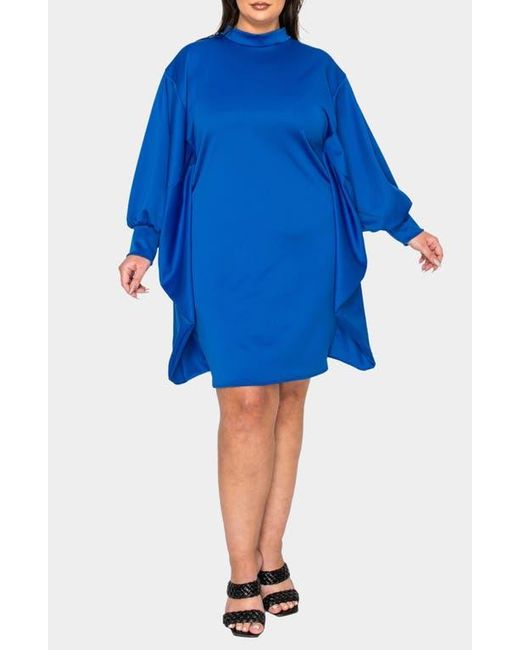 L I V D Blue Alivera Cocoon Mock Neck Satin Minidress