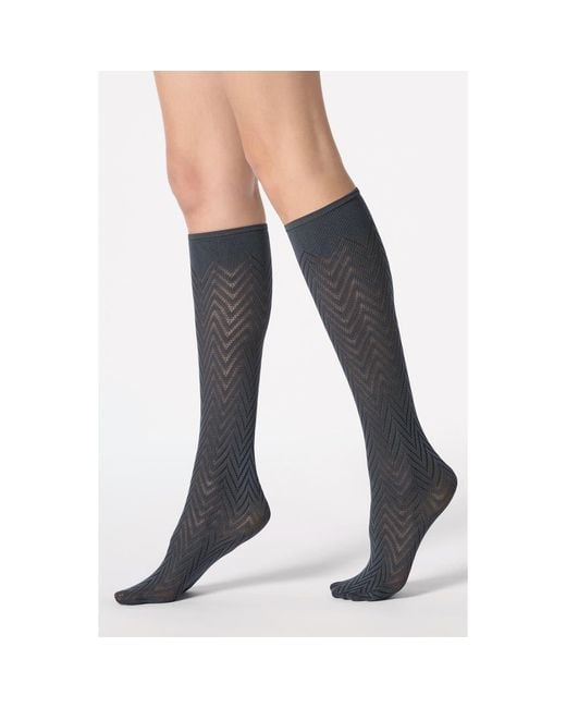 Oroblu Black Herringbone Knee High Socks