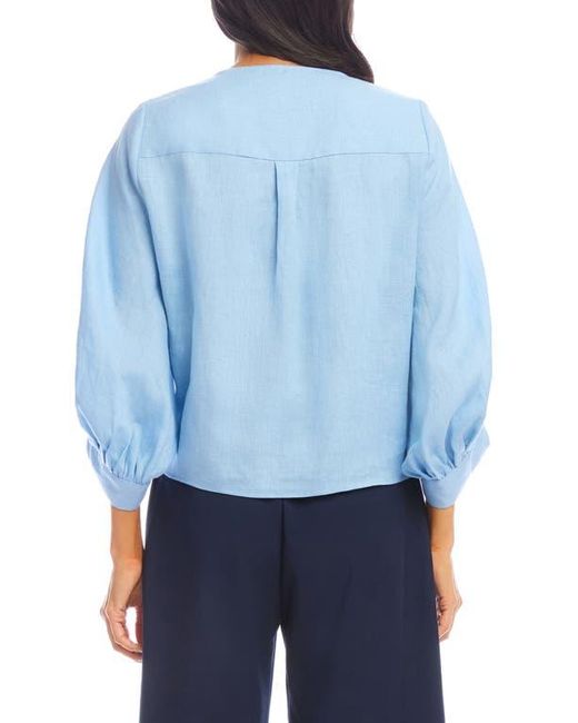 Karen Kane Blue Tie Front Linen Top