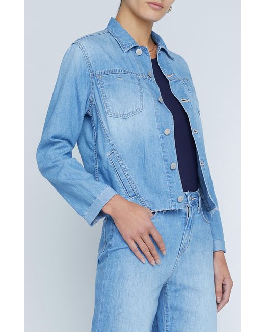 L'Agence Janelle Raw Hem Cotton Denim Jacket in Blue | Lyst