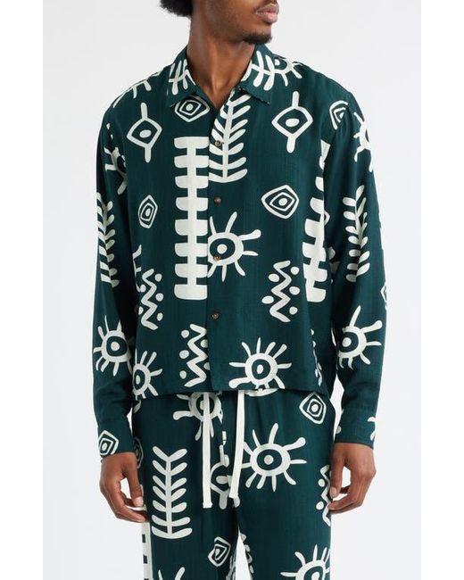 RIZORT Green Mason Abstract Print Button-Up Shirt for men