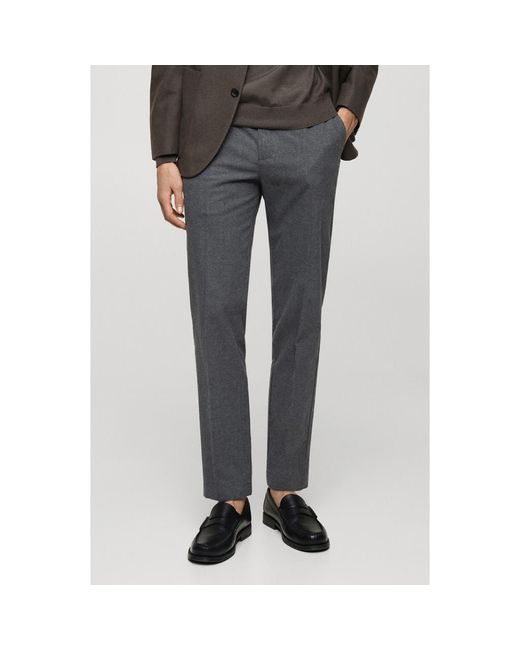 Mango Gray Regular Fit Flat Front Textured Stretch Cotton Pants for men
