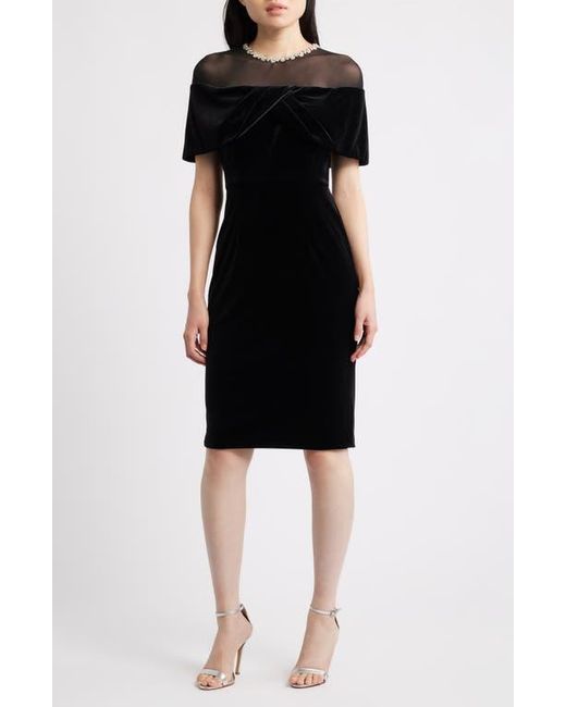 Vince Camuto Rhinestone & Illusion Lace Detail Velvet Cocktail Sheath Dress  in Black | Lyst