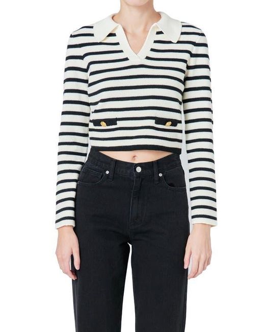 Endless Rose Black Stripe Collared Sweater