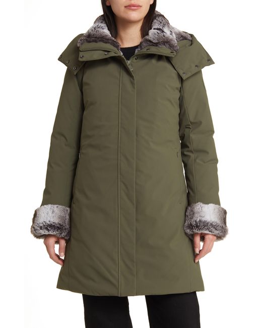 Save The Duck Green Samantha Hooded Parka With Faux Fur Lining