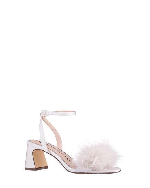Nina White Bev Ankle Strap Faux Feather Sandal