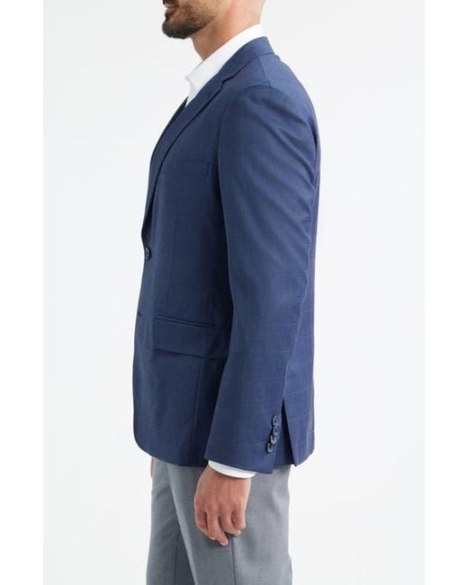 Daniel Hechter Blue Windowpane Check Wool Blend Suit Jacket for men
