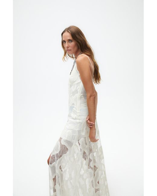 Nocturne White Embroidered Long Dress