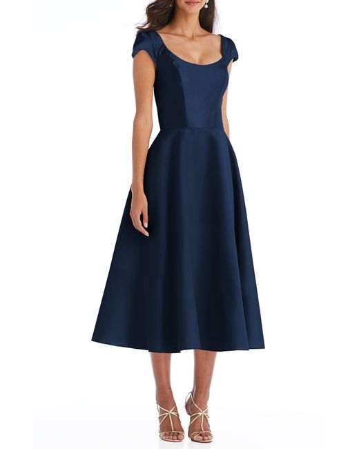 Full Skirt Satin Midi Cocktail Dress 