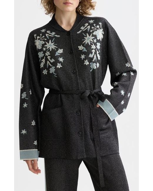 Scotch & Soda Black 40 Years Metallic Belted Jacquard Jacket