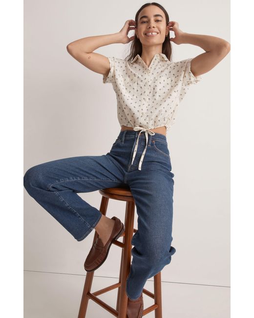 Madewell Multicolor Drawstring Cotton Crop Button-up Shirt